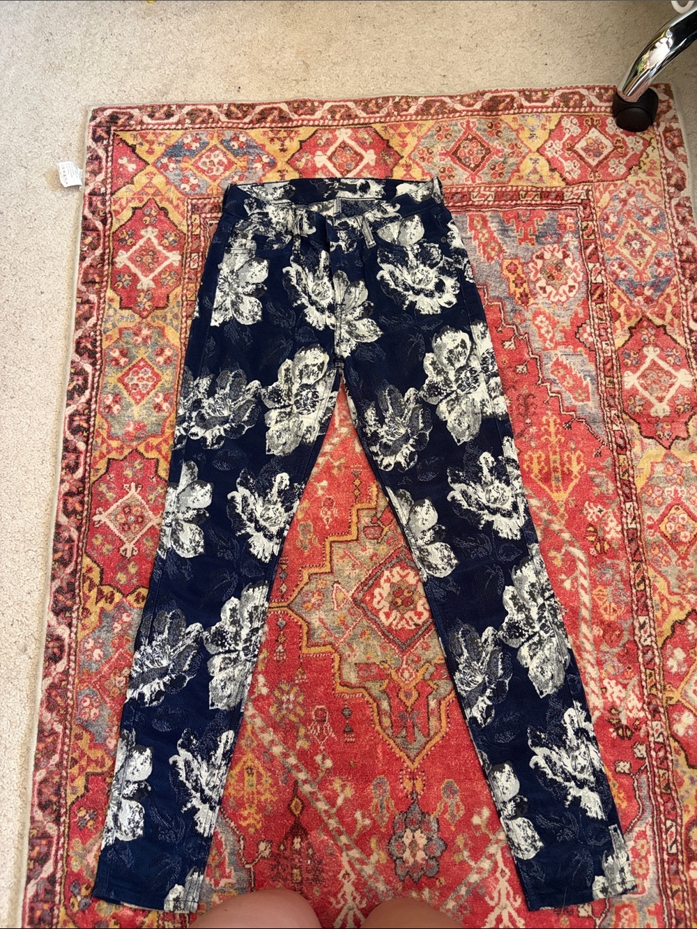 7 For All Mankind Navy Blue Floral Straight Leg Jeans